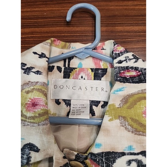 Doncaster Womens Button Down Jacket Size 4 Multicolor Retro Paisley 100% Linen - Picture 6 of 9